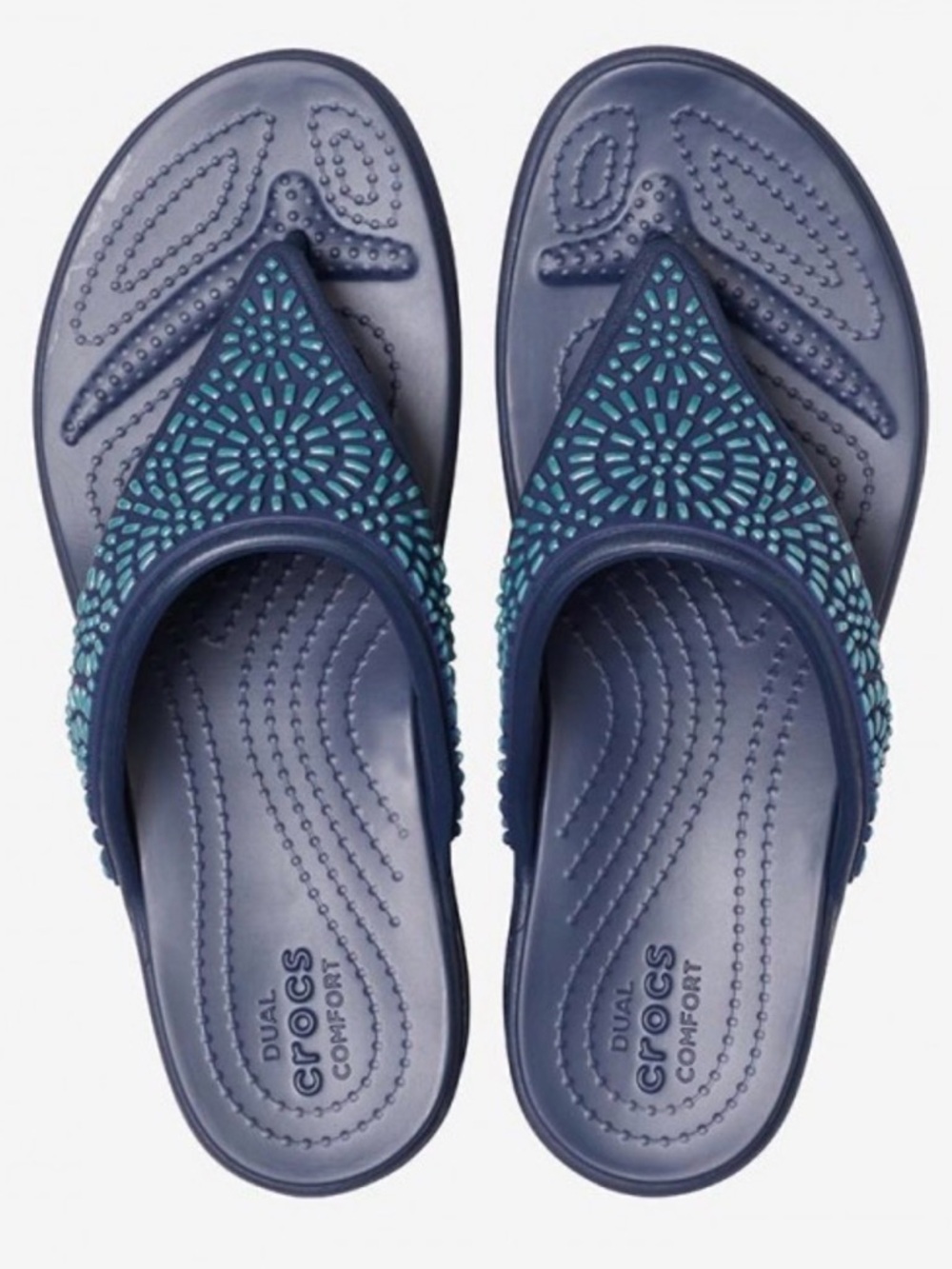 NWOT Crocs Women's Monterey Diamante Details Round Toe Navy Wedges; Sz: 10